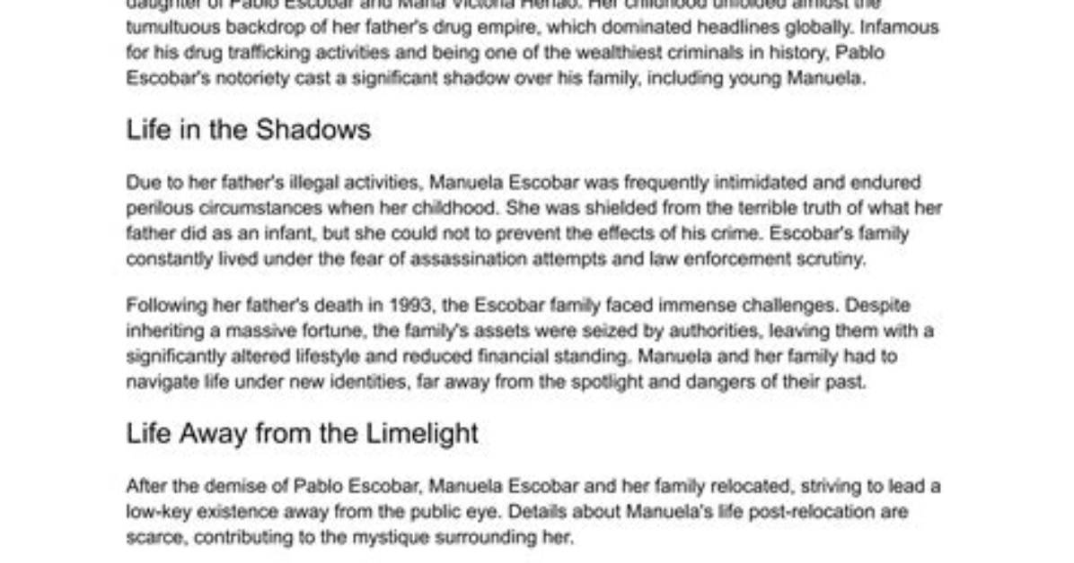 Daughter of Escobar: a Life Beyond the Shadows